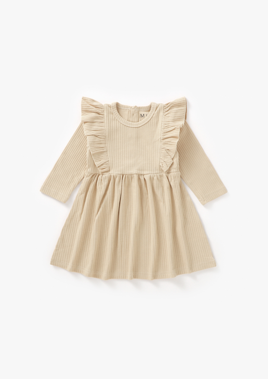 Ribbed Flutter Dress in Honey