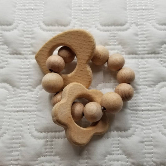 Wooden Flower & Heart Baby Teether