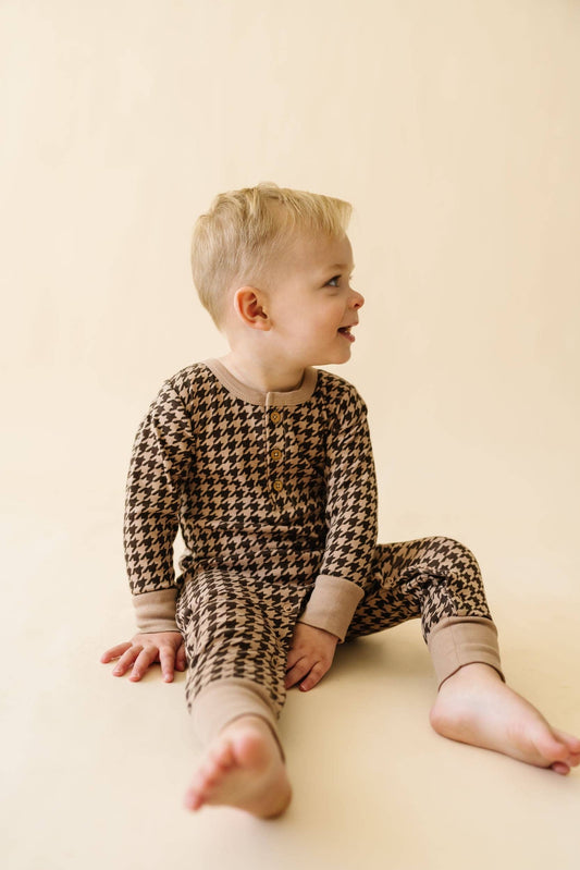 Organic Button Romper - Houndstooth