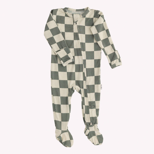 Bamboo Footed Sleepers - Vintage Basil Checks