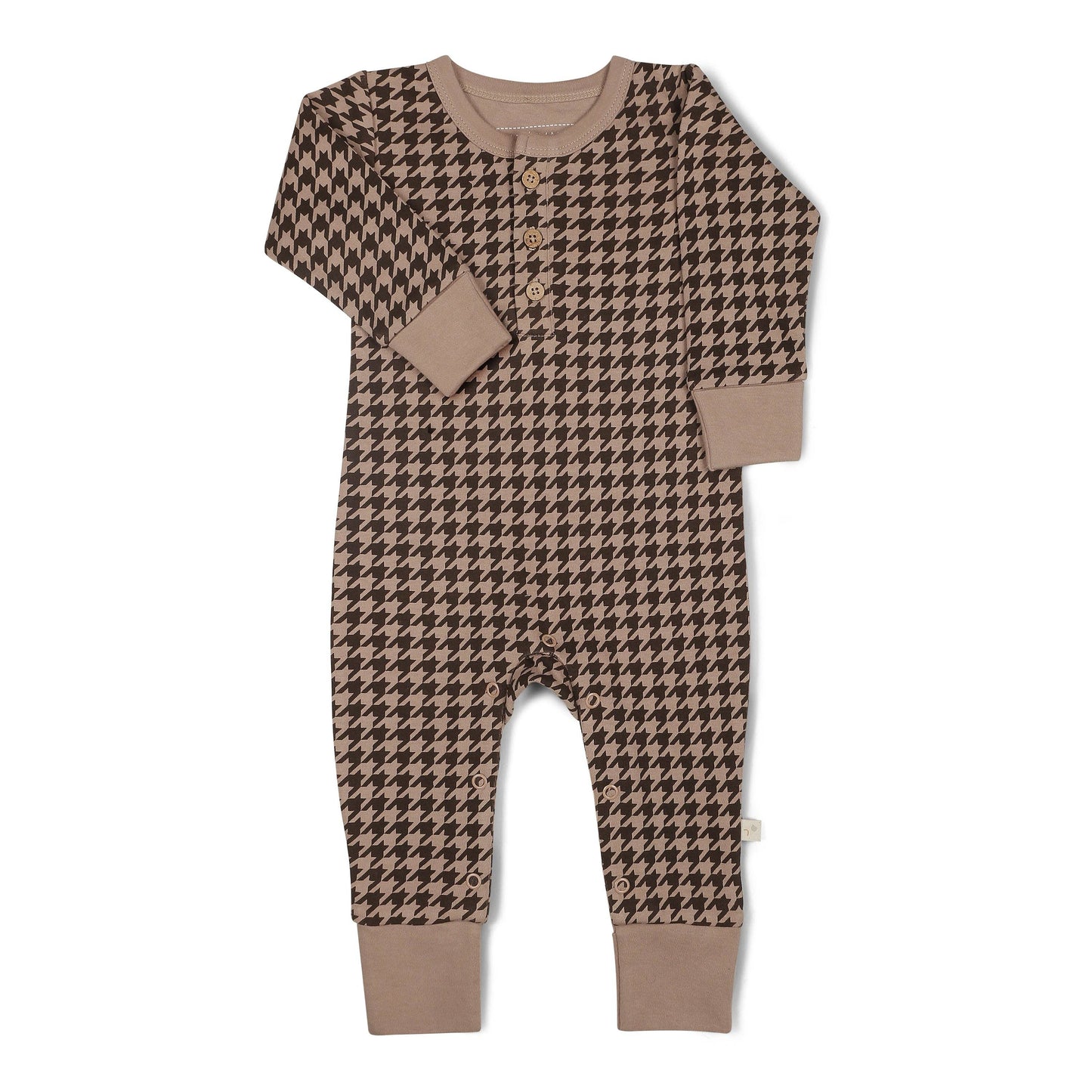 Organic Button Romper - Houndstooth