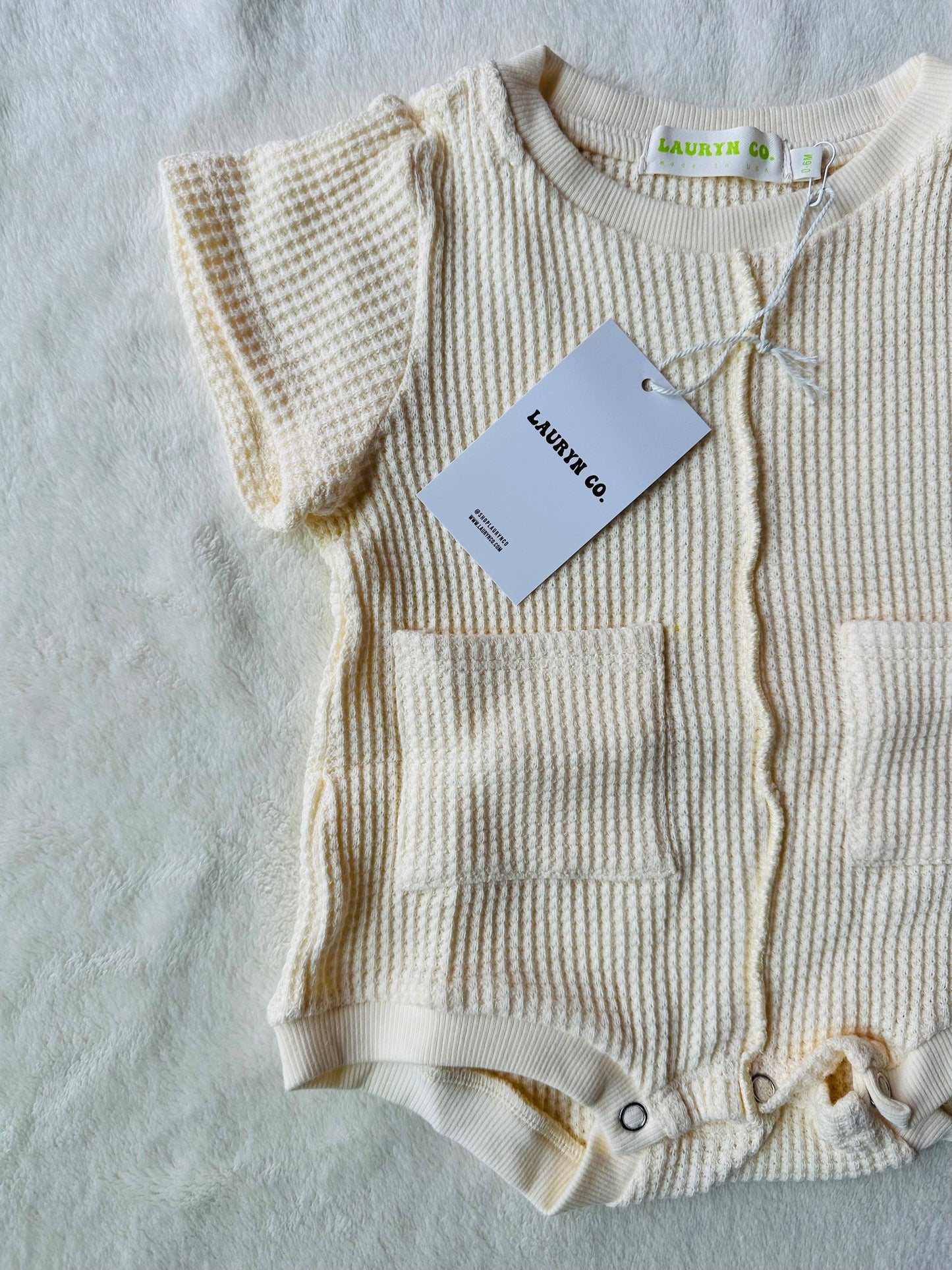 Short Sleeve Waffle Romper - Buttercream