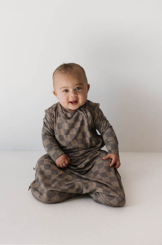 Bamboo Sleep Sack - Faded Brown Checkerboard