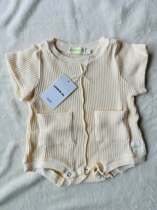 Short Sleeve Waffle Romper - Buttercream