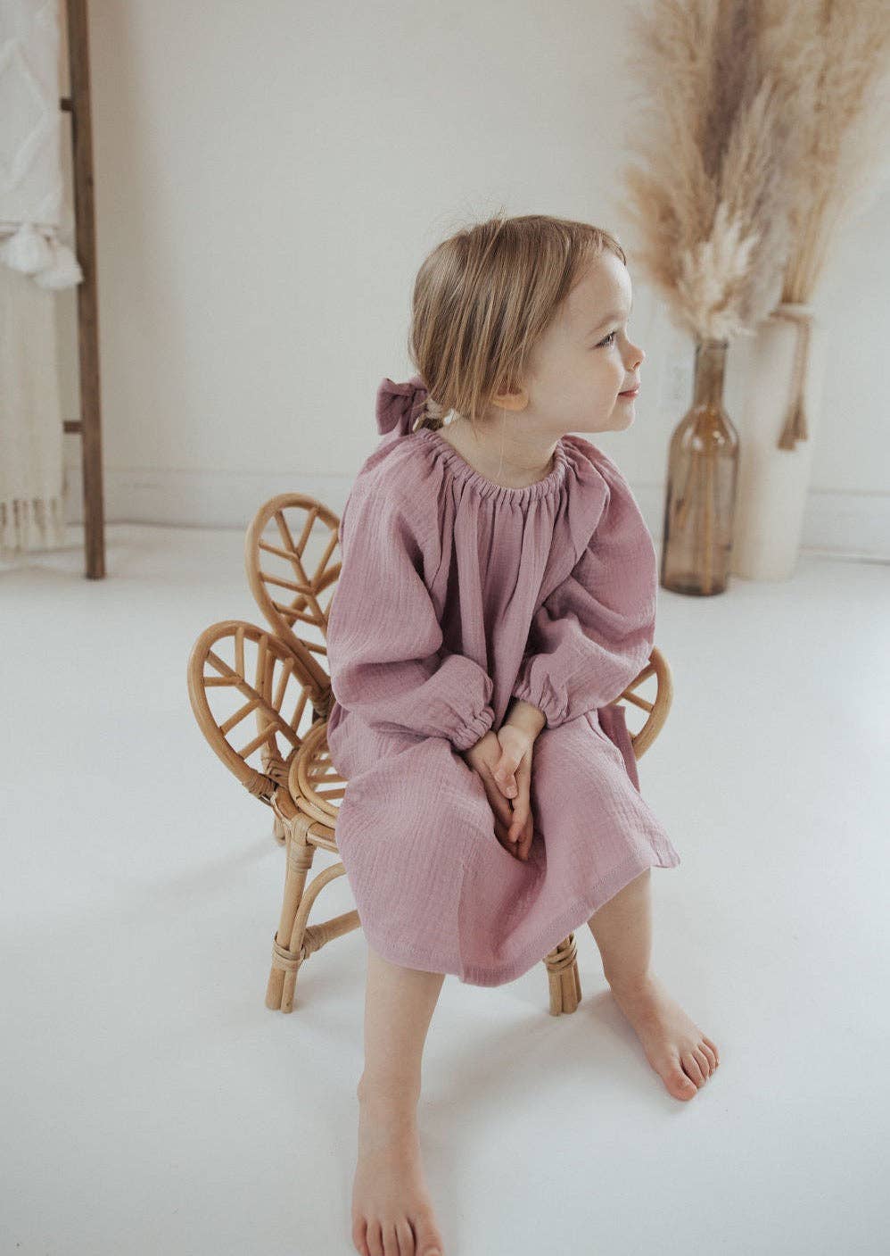 Gathered Muslin Dress in Mauve