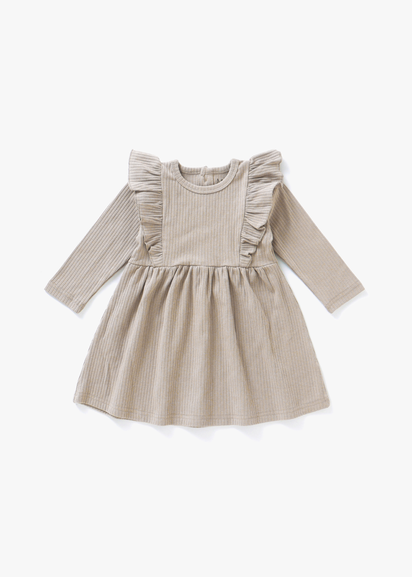 Ribbed Flutter Dress in Mushroom