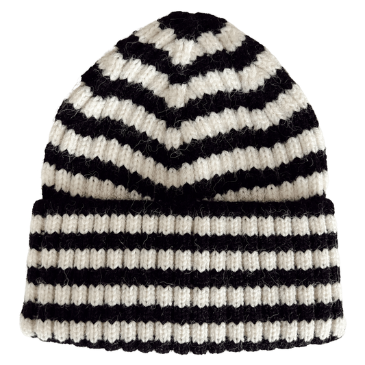 Rib Knit Hat in Black Stripe