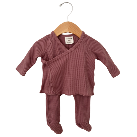 Organic Waffle Kimono & Pant Set in Winterberry