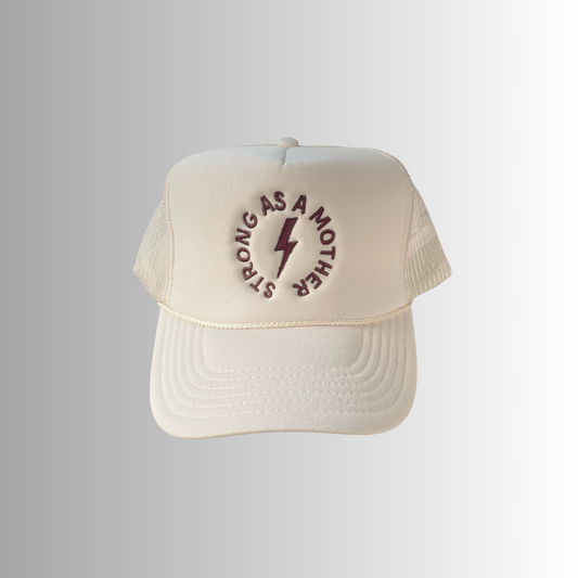 "Strong as a mother" Embroidered Trucker Hat - Sand