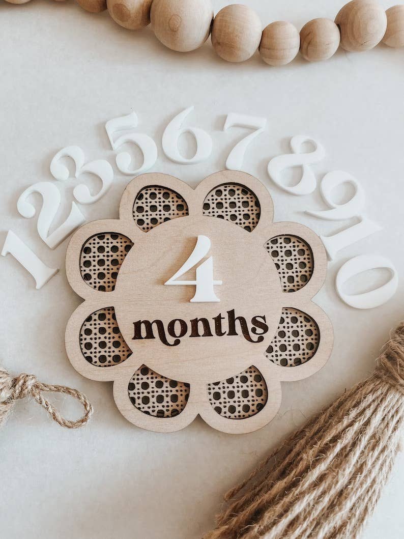 Interchangeable Rattan Monthly Milestone Sign